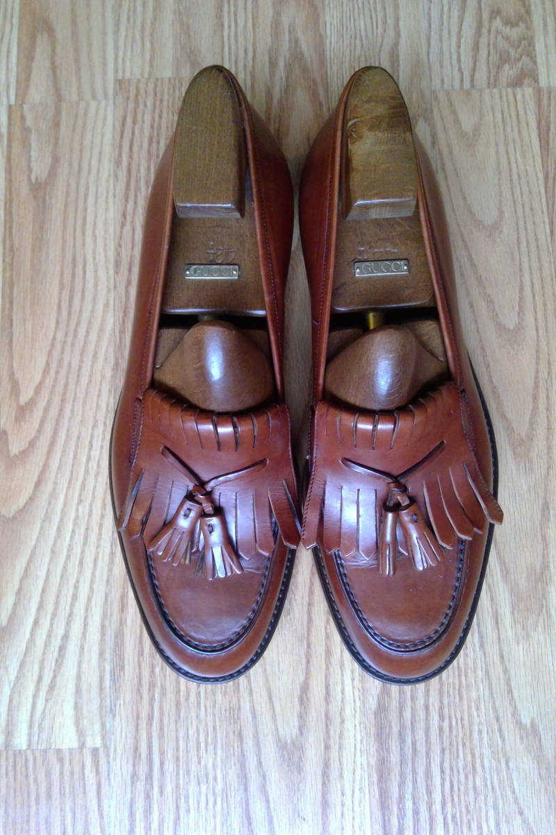 VINTAGE POLO RALPH LAUREN KILT TASSELS BROWN LEATHER MEN  display picture 3