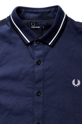 Fred Perry Oxford Hemd Herren mittelblau Strickkragen S/S Baumwolle LSHTA701