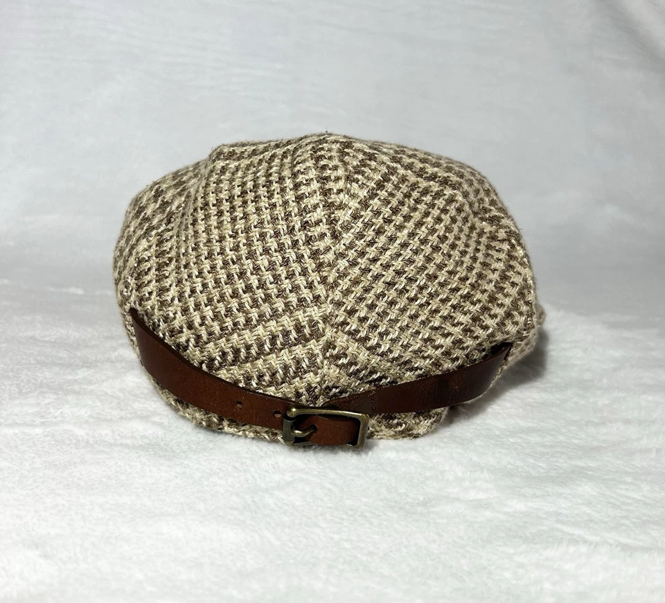 Polo Ralph Lauren 男式二手二手二手状况完好棕色/米色粗花呢司机帽,尺寸 S/M — 第 4/4 张图片