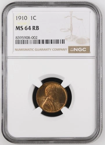 Lincoln Cent 1910 NGC MS 64 RB