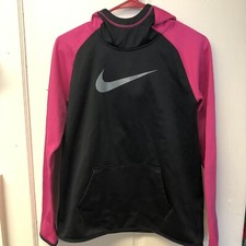 Nike Hoodie Sweatshirt Girl  s XL, Dryfit, Black Pink Hood, Front Pocket Pullover