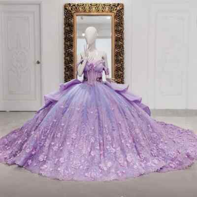 Elegant Purple Quinceanera Dresses Lace Appliques Beaded Ball Gown Sweet 15  16 | eBay