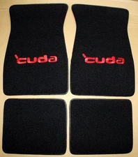 NEW! PLYMOUTH CUDA BARRACUDA LOGO Floor Mats Black w/ Red Logo 4 Pc Set