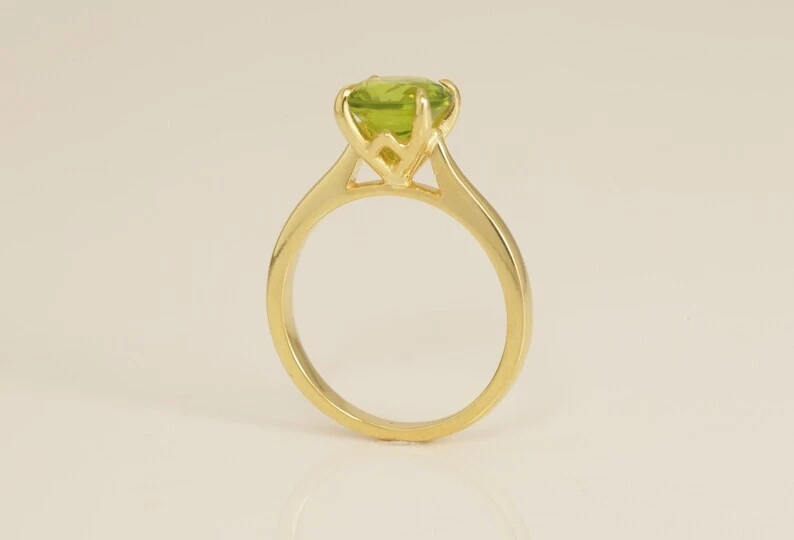 Natural Peridot Gemstone Dainty Ring Solid 10K Gold Jewelry Size Available - Image 3 of 4