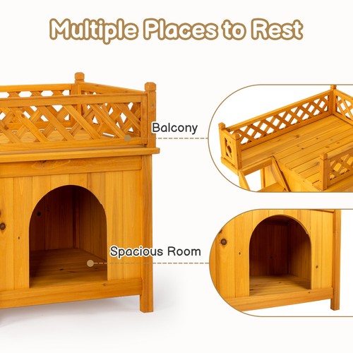 New 2-Story Wooden Feral Cat House Dog House with Stairs for Outdoor and Indoor - Picture 3 of 9