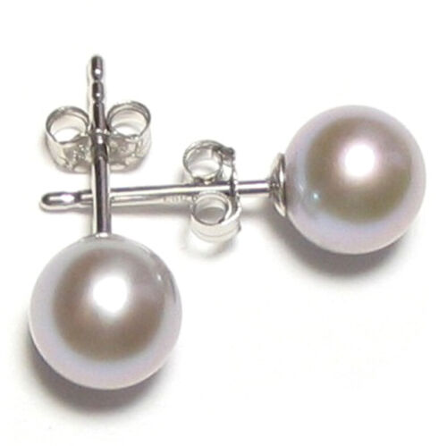 Pendientes de perla gris cultivado AAA de 6,5-7 mm oro amarillo o blanco 14K - Imagen 2 de 2