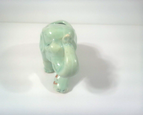 Ceramic Green Elephant Planter Circus Dynamic Pose 5" Long Vintage MCM - Picture 4 of 7