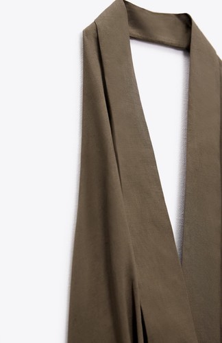 ZARA LINEN BLEND HALTER NECK DRESS KHAKI MIDI NEW SS23 SIZE XL REF. 4786/293 - Picture 6 of 6