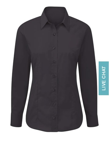ALEXANDRA LadyFit Poplin Shirt Long Sleeve Plain Workwear Easy Care BLACK Size8