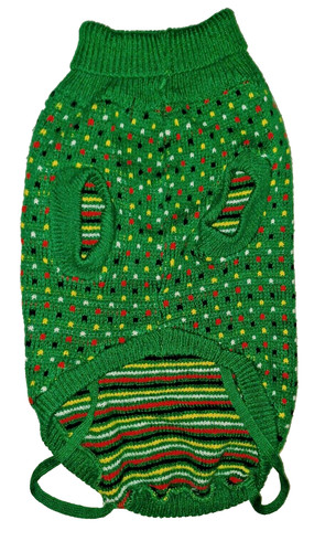 Size M DOG SWEATER Foldover Turtleneck Green Multi Knit +  Chuckit! Fetch Ball