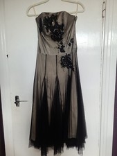 MONSOON 8 uk Black Over Cream Tulle Sequin Strapless Party Occasion Dress Used v