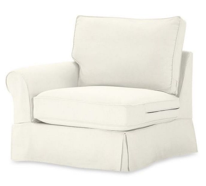 Pottery Barn Pb Comfort Left Arm Chair Box Edge Washed Linen Ivory