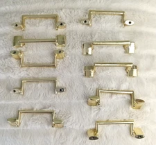 Lot of 10 Vintage MCM 1950's Shiny Brass Gold Drawer Pulls 3.5" Screw Space 1068