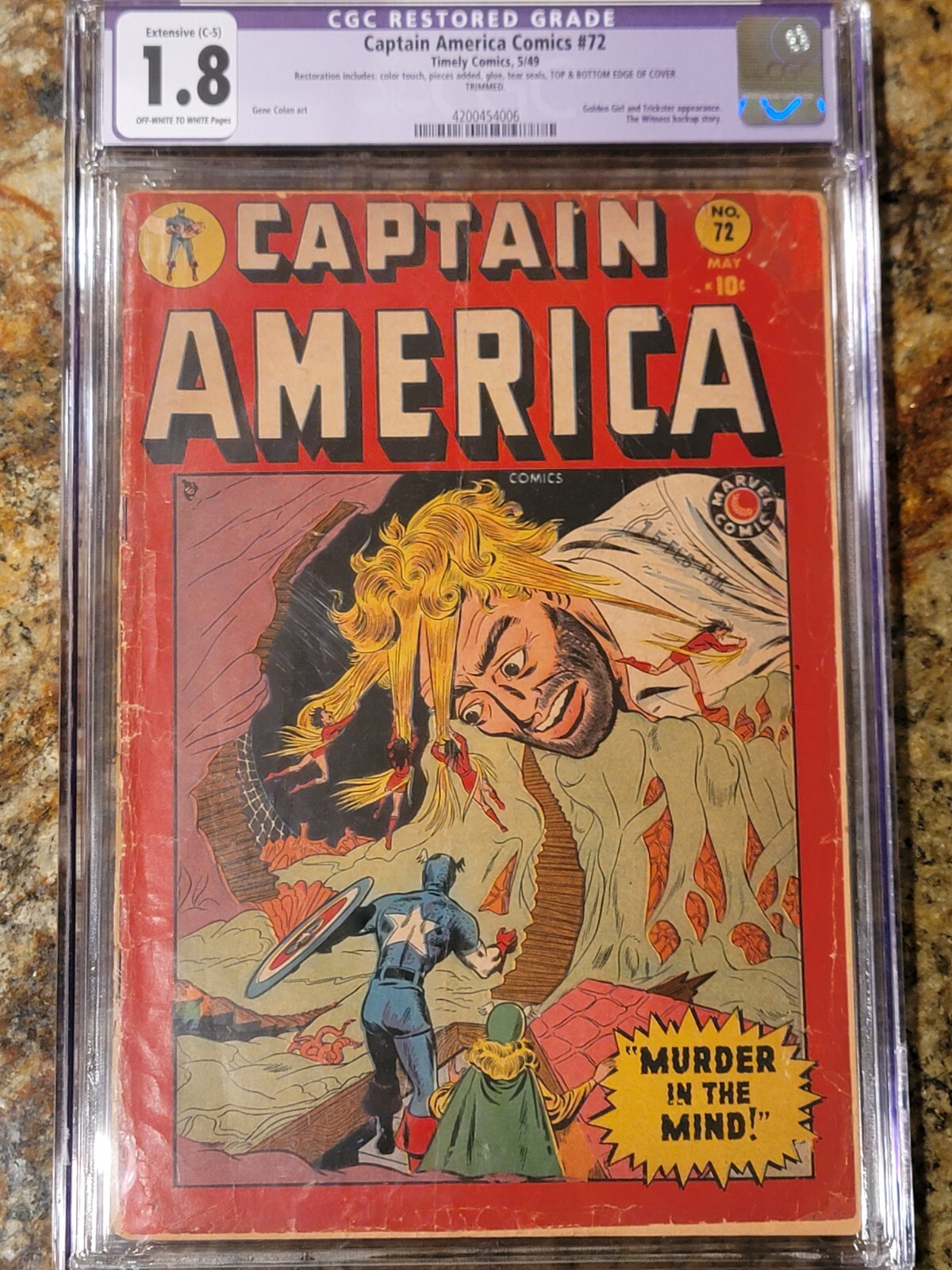 1949 Marvel Comics Captain America 72 CGC 1.8. Weird Tales Cover. Rare.