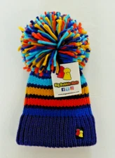 NWT Big Bobble Pom Knitted Stripe Beanie Hat Cap Unisex