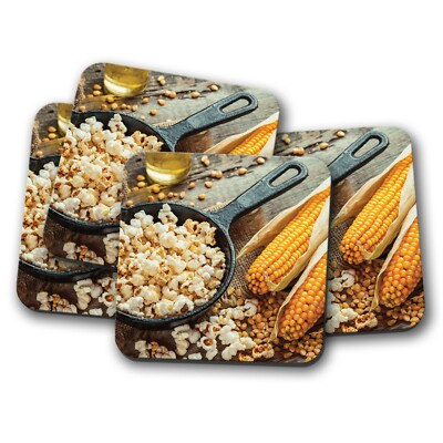 4er Set - Popcorn Lebensmittel Untersetzer - Maiskoch Filmkerne Kolben Koch Papa Geschenk #16957