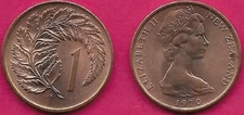 NEW ZEALAND 1 CENT 1970 XF SILVER FERN LEAF AND DENOMINATION,Second crowned port
