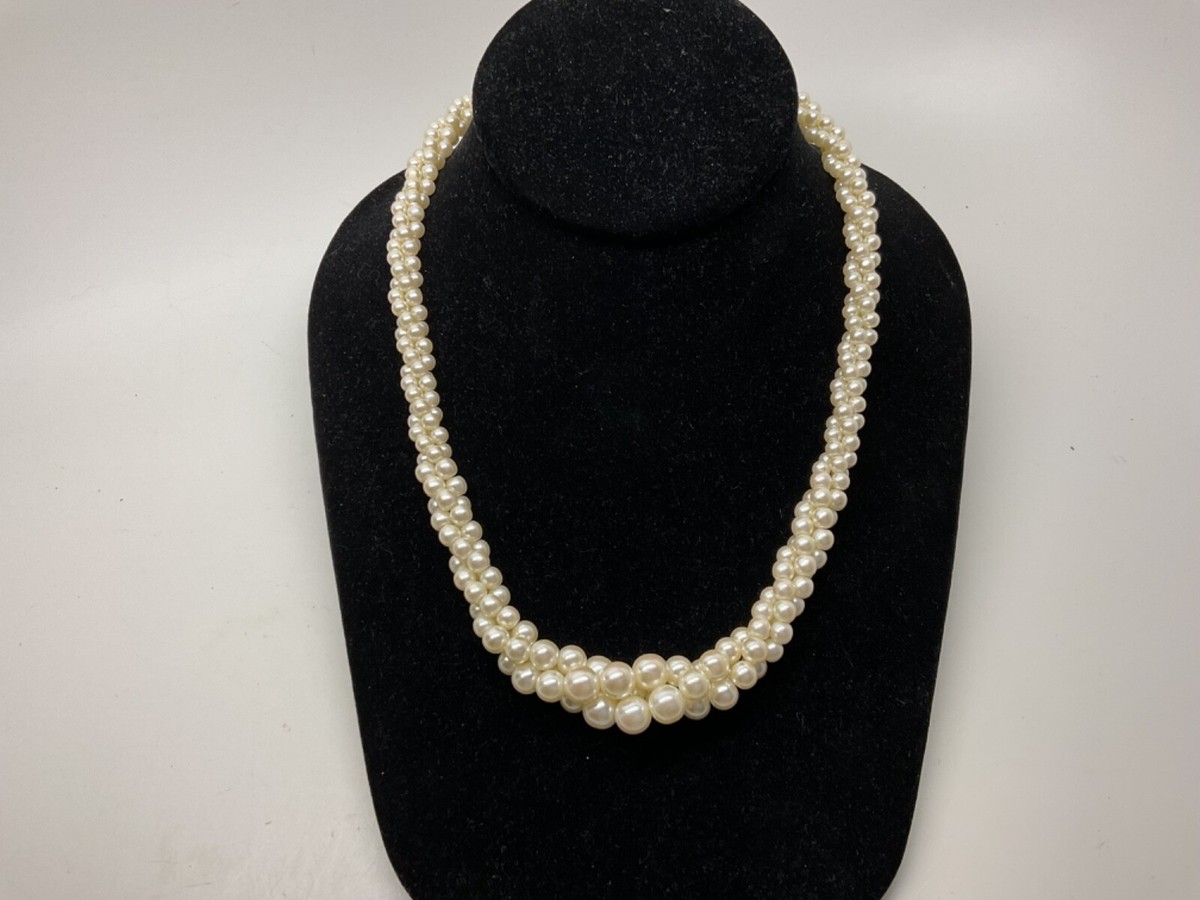 Signed NAPIER 4774743 Triple Strand Faux Pearl Graduated Twisted