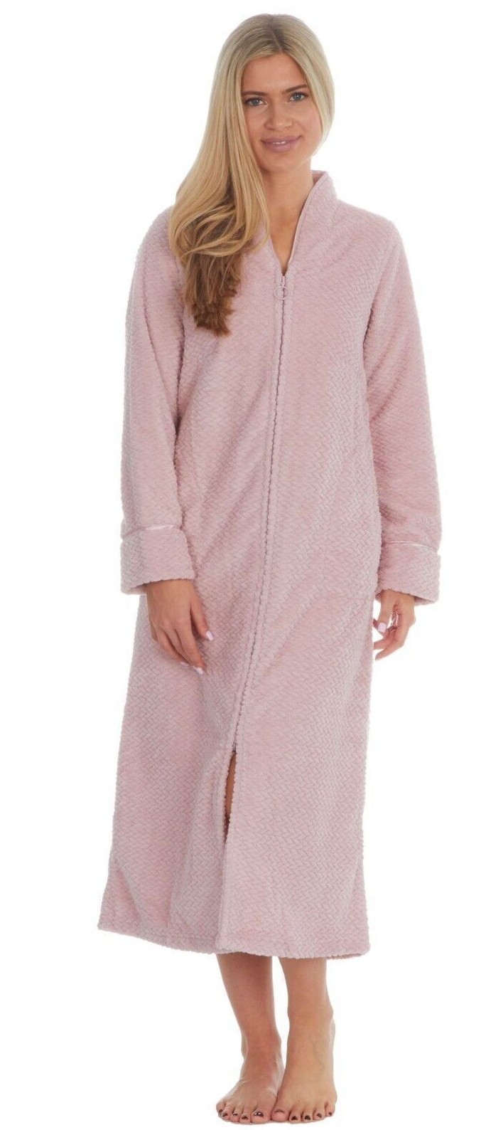 NEW Ladies Warm Fleece Soft Feel Embossed Zip Dressing Gown Jacket GIFT