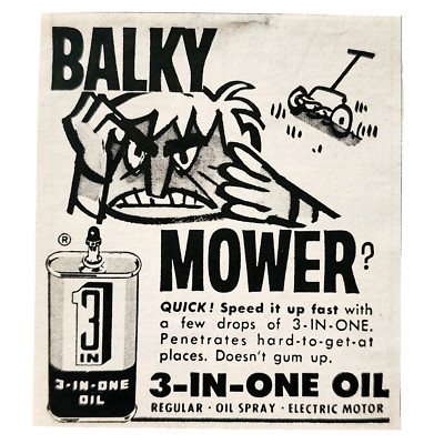 1960 3 In 1 Oil Advertisement Vintage Lawn Mower Lubricant Machine Supply DWF27
