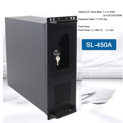 4U Server Chassis Rackmount Case Black 7x 3.5 HDD Slot Server Cabinet Case + Fan