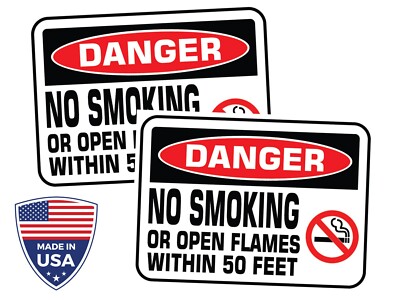 2 x Danger No Smoking Laminated UV Sticker, Office Sign Decal, 9 x 6,5 in