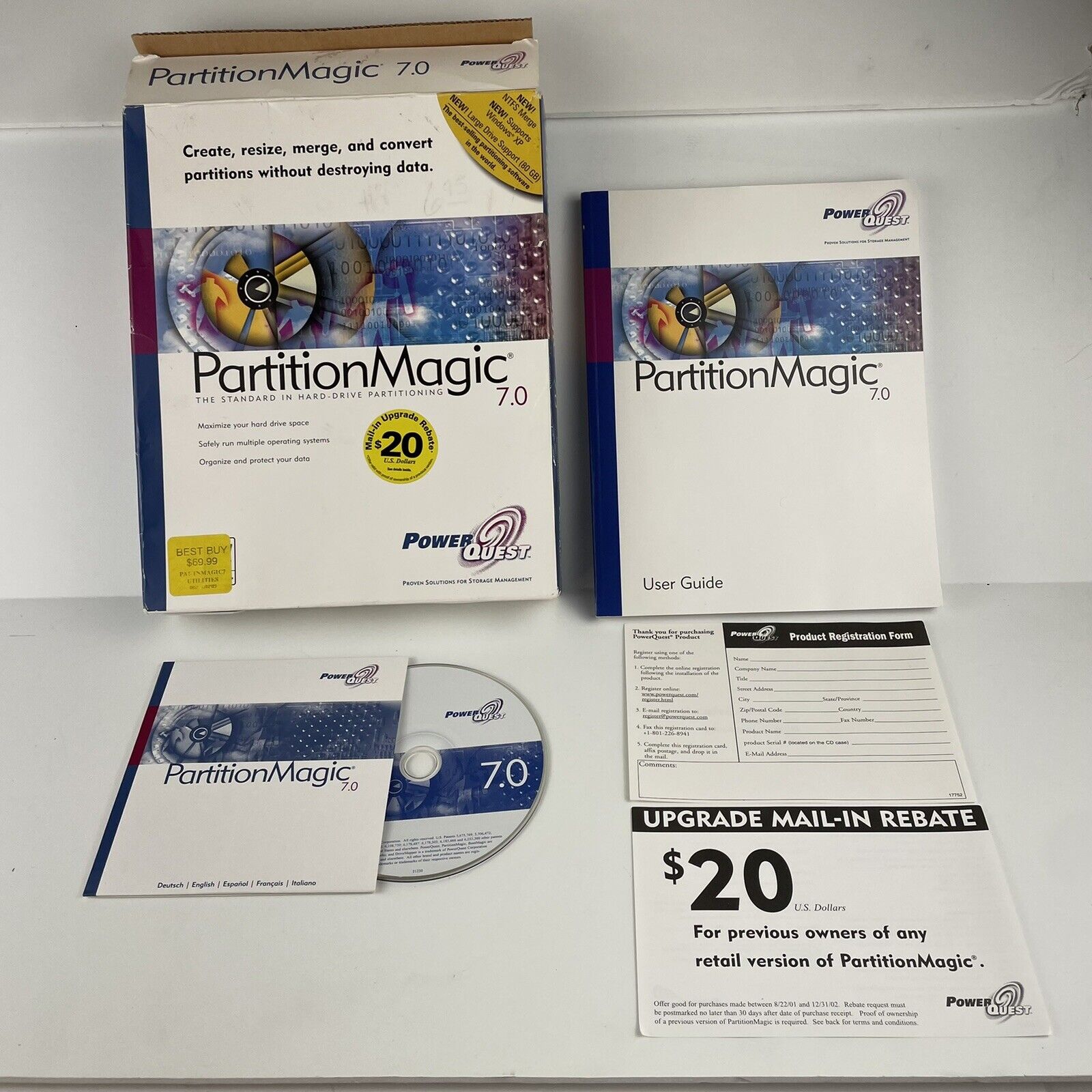 Partition Magic 7.0 VTG 2001 PowerQuest Big Box Windows Software CIB w/serial #