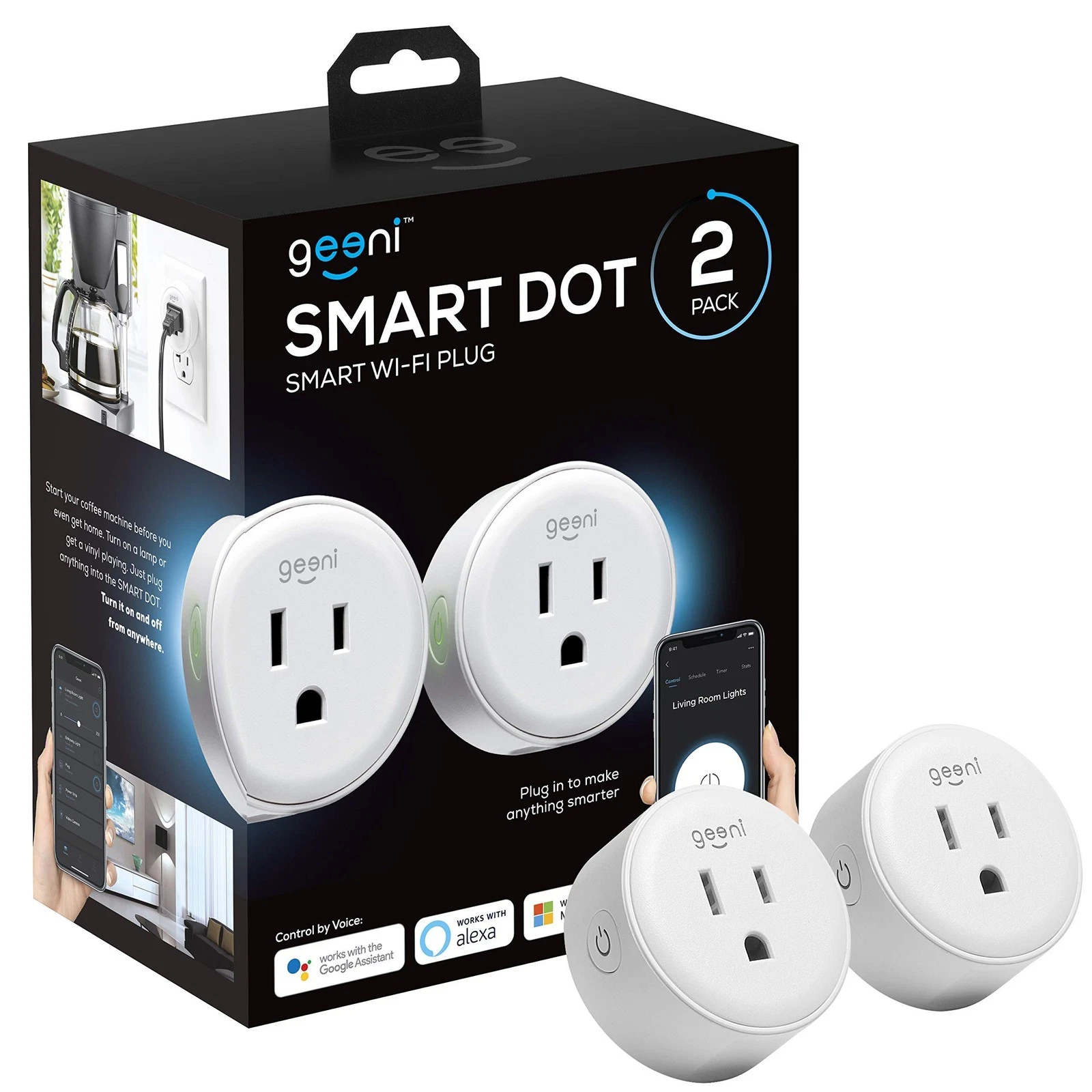 Smart Plug 2-Pack 2.4GHz WiFi Fire-Resistant Outlet Schedule Timer Alexa Google