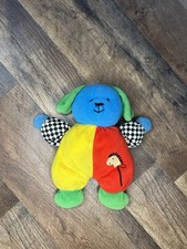 Eden vintage Puppy dog plush baby rattle soft toy 8" red blue green yellow