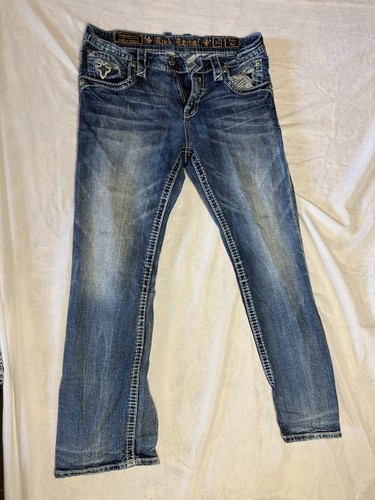 Rock Revival Men Sz 34 X 30 Blue Jeans Boyce Boot Cut Studded Denim Distressed - Picture 4 of 10