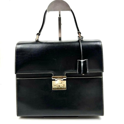 Gucci Ladylock Black Leather Handbag Formal Vintage Gold Hardware