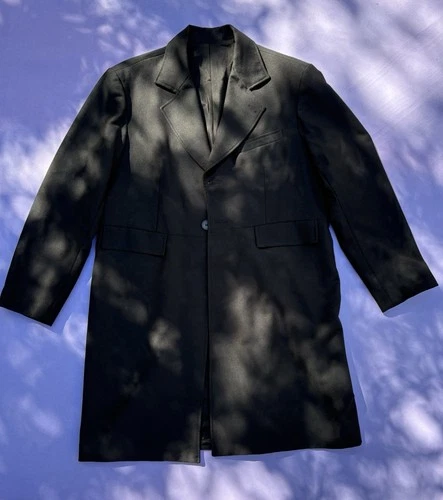 Vintage Men's Wah Maker Frontier Black Wool Blend Overcoat Size 44 Made in USA - product listing photo