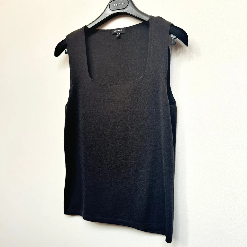 Top AKRIS Marrón Cachemira y Seda Escote Cuadrado Sin Mangas Tejido Talla 8 ¡LUX! Foto 3 de 4