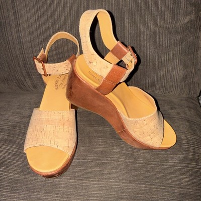 KORK-EASE Leather Covered Heel Ankle Strap Platform Sandals Women s 7