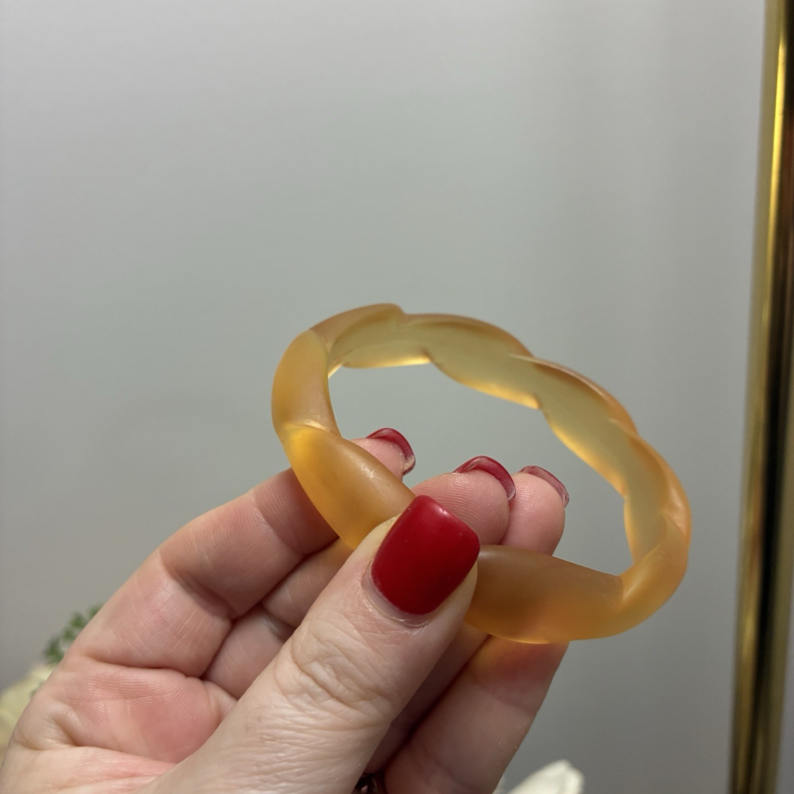 Vintage Bakelite Bracelet Translucent Carved/Wavy… - image 6