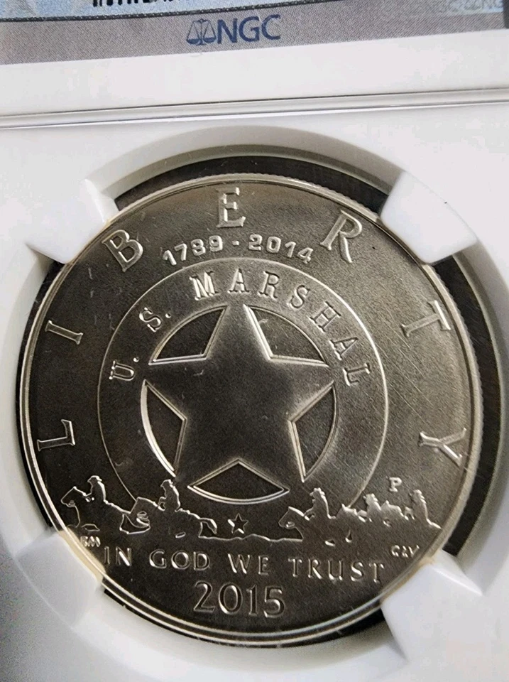 2015 P  MS 70 NGC U.S. Marshals Service Commemorative Silver Dollar (#16409) E1 - Image 2 of 4