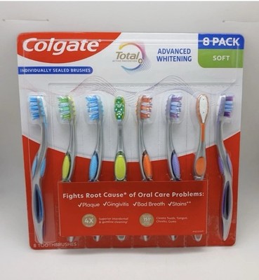 Colgate Total Advanced Whitening Soft Toothbrush 8 Pack Multicolor