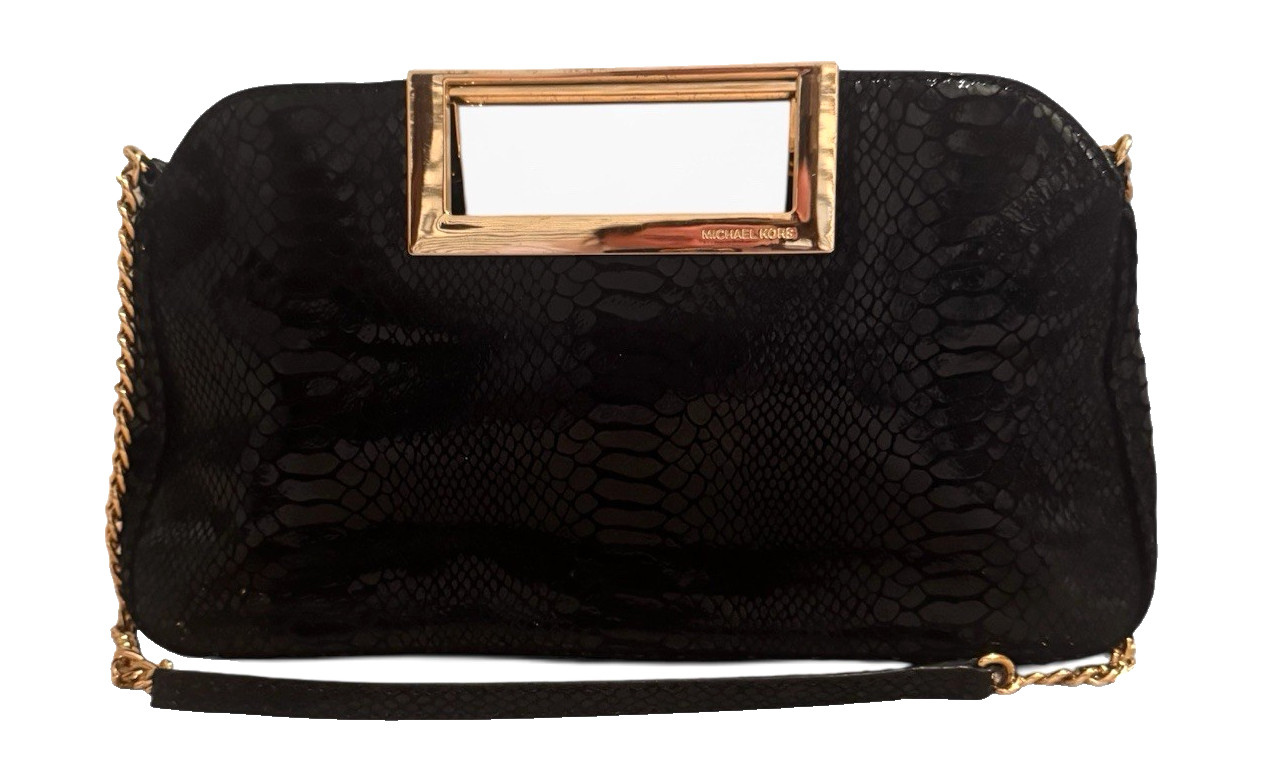 Michael Kors Berkeley Black Python Embossed Clutc… - image 4