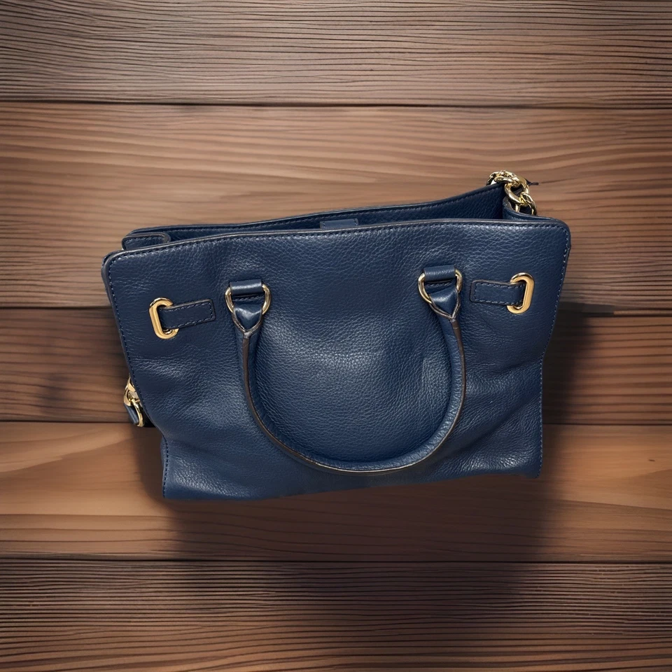 Bolsa tote satchel/ombro Michael Kors Hamilton East West couro azul - Imagem 3 de 4