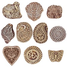 Wooden Printing Stamp Block Wooden Block Fabric Textile Printing Stamps 10 Pcs