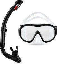 Snorkel Mask with Dry-Top Tube and Carry Bag, Snorkeling Gear for Adults, Black