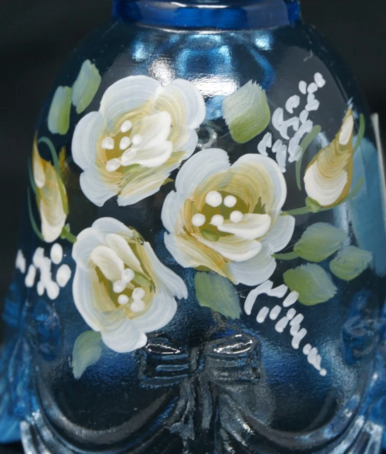 Vintage Fenton Blue Art Glass Mini Bell Hand Painted Signed - Image 2 of 4