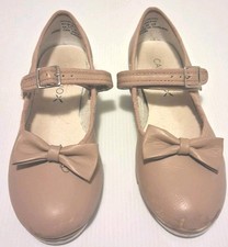 Capezio Tap Dance Shoes Girls Leather Tele Tone Mary Jane Kids US 13.5M Tan Bow