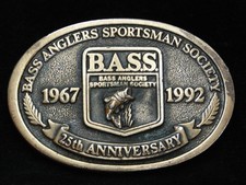 OA21114 VINTAGE 1992  BASS ANGLERS SPORTSMAN SOCIETY  FISHING BRASSTONE BUCKLE