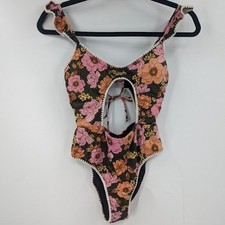 NWT VICTORIA'S SECRET Swimsuit Womens XS Pink Black Ruffle Cutout One Piece