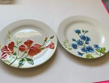 2  Garden Bouquet Home Studio Decorative Raised Pattern Plates- Orange & Blue
