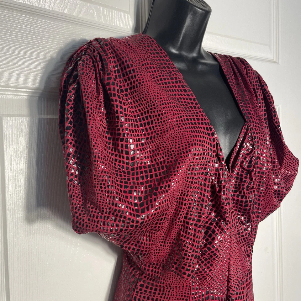 Vestido Babu Paris Vintage Años 80 Mujer Pequeño Rojo Negro Estampado Serpiente Vestido Espalda Abierta Foto 2 de 4