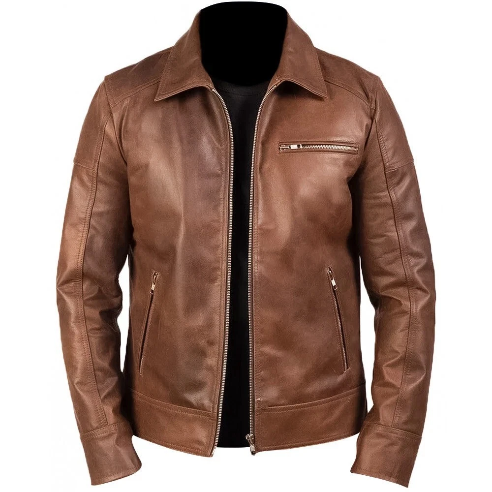 Men’s Soft Sheepskin Leather Black Brown Cafe Racer Biker Jacket