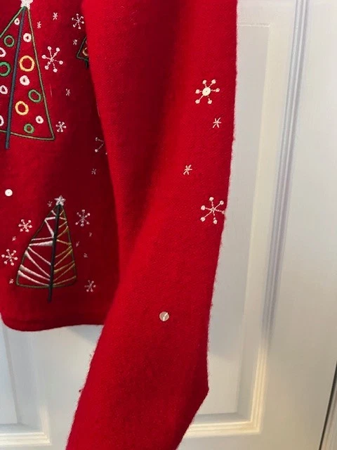 Cárdigan Karen Scott Mujer’s L 100% Lana Bordado Temas Navidad Foto 3 de 4