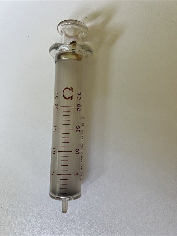 Omega 6” Glass Medical Syringe Passaic, NJ 20cc USA